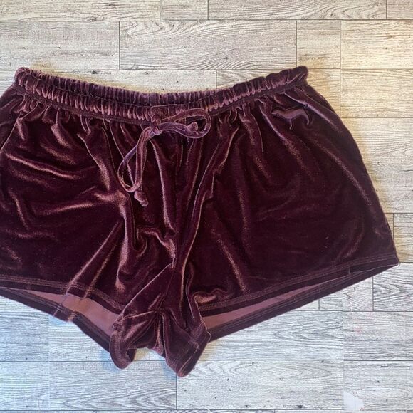 VS Pink, Retro, Burgundy/Wine, Velvet, Lounge/Sleep Shorts - Picture 3 of 11